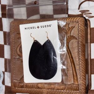 Nickel & Suede Black on Black Palm Tree Teardrop Earrings